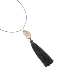 Gold Pebble Black Tassel Cord Necklace - link has visual effect only