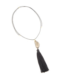 Gold Pebble Black Tassel Cord Necklace - link has visual effect only