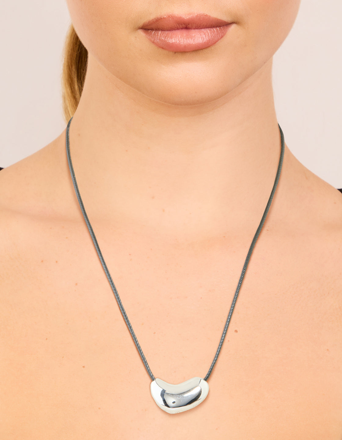 Waterproof Stainless Steel Pebble Pendant Cord Necklace