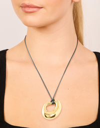 Gold Open Molten Pendant Black Cord Necklace - link has visual effect only