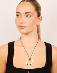 Gold Open Molten Pendant Black Cord Necklace - link has visual effect only