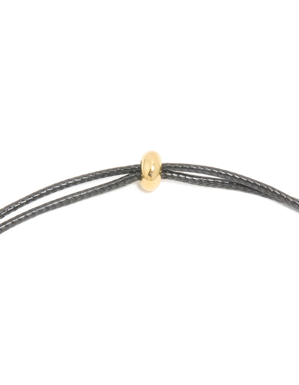 Gold Open Molten Pendant Black Cord Necklace