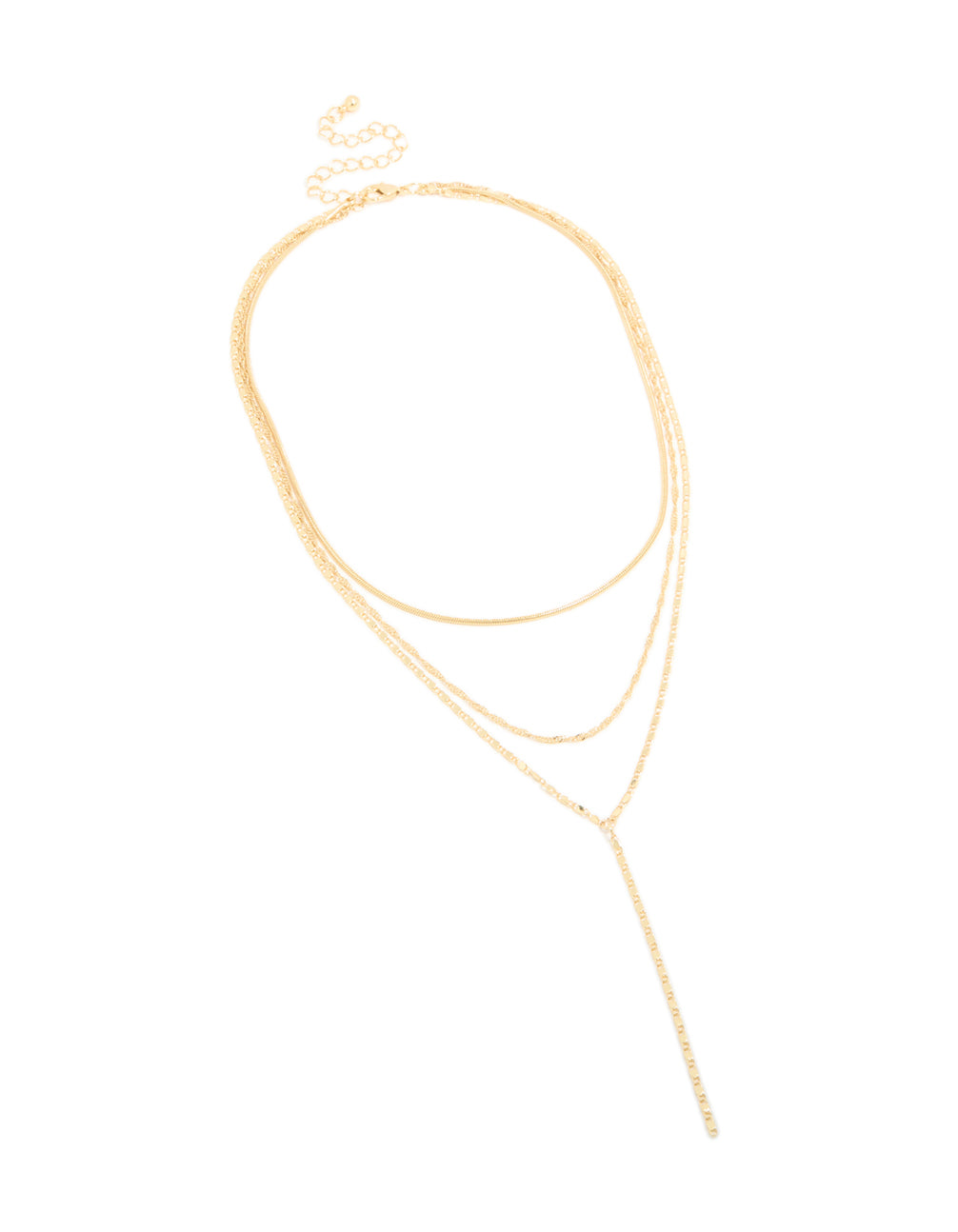 Gold Plated Triple Chain Layered Y-Necklace