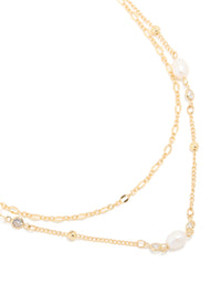 Gold Plated Cubic Zirconia Freshwater Pearl & Chain Layered Necklace - link has visual effect only