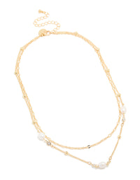 Gold Plated Cubic Zirconia Freshwater Pearl & Chain Layered Necklace - link has visual effect only