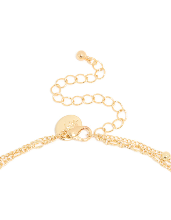 Gold Plated Cubic Zirconia Freshwater Pearl & Chain Layered Necklace