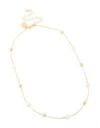 Gold Plated Freshwater Pearl & Ball Chain Necklace - link has visual effect only