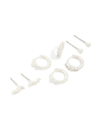 Silver Plated Cubic Zirconia Fine Huggie & Stud Earrings 4-Pack - link has visual effect only