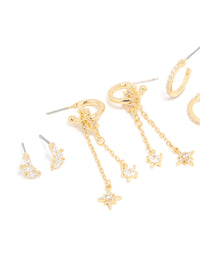 Gold Plated Cubic Zirconia Celestial Chain & Fine Hoop Earrings 4-Pack - link has visual effect only