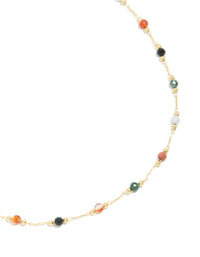 Gold Plated Multicoloured Semi Precious Stone Short Necklace - link has visual effect only