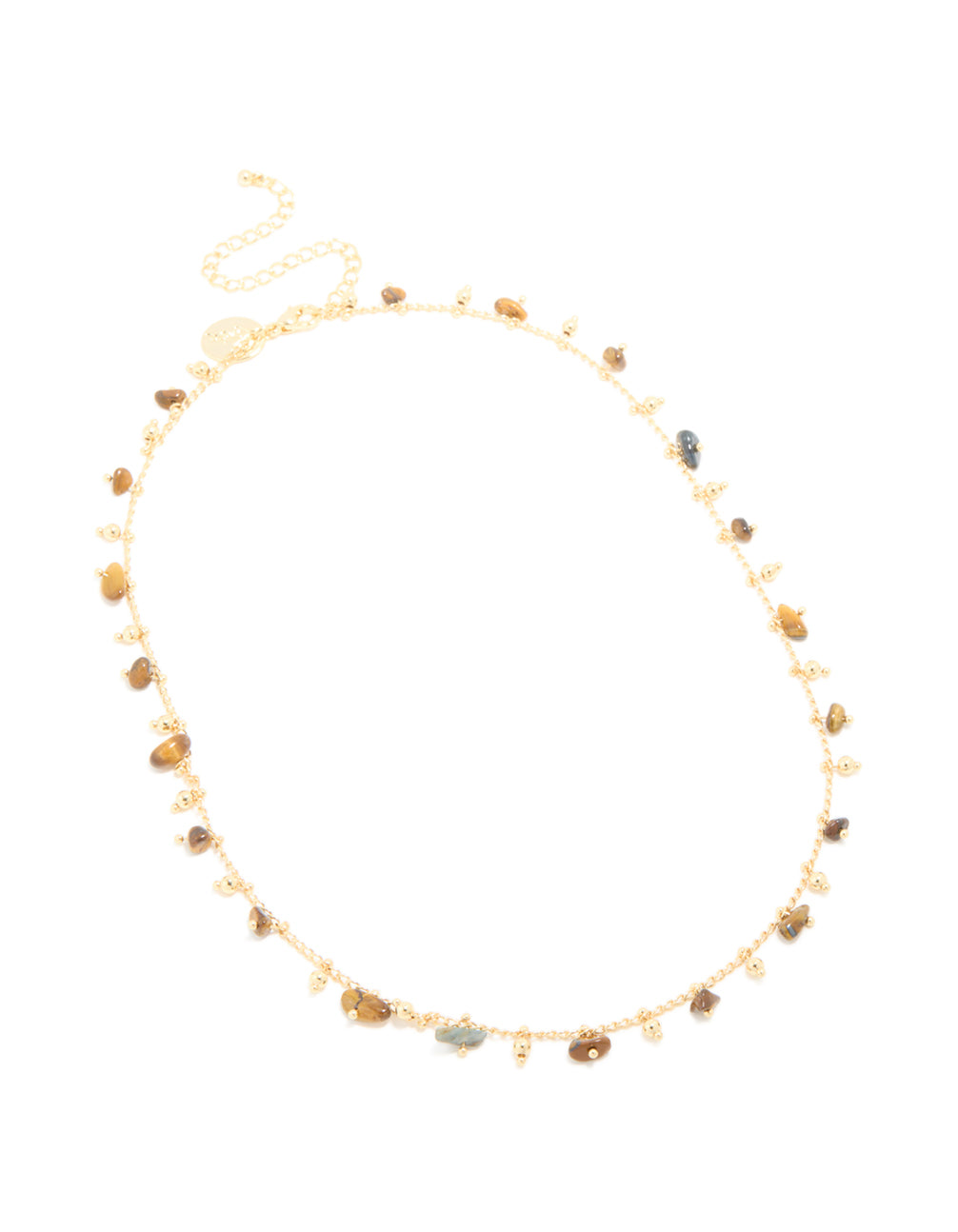 Gold Plated Tigers Eye Semi Precious Stone Short Necklace