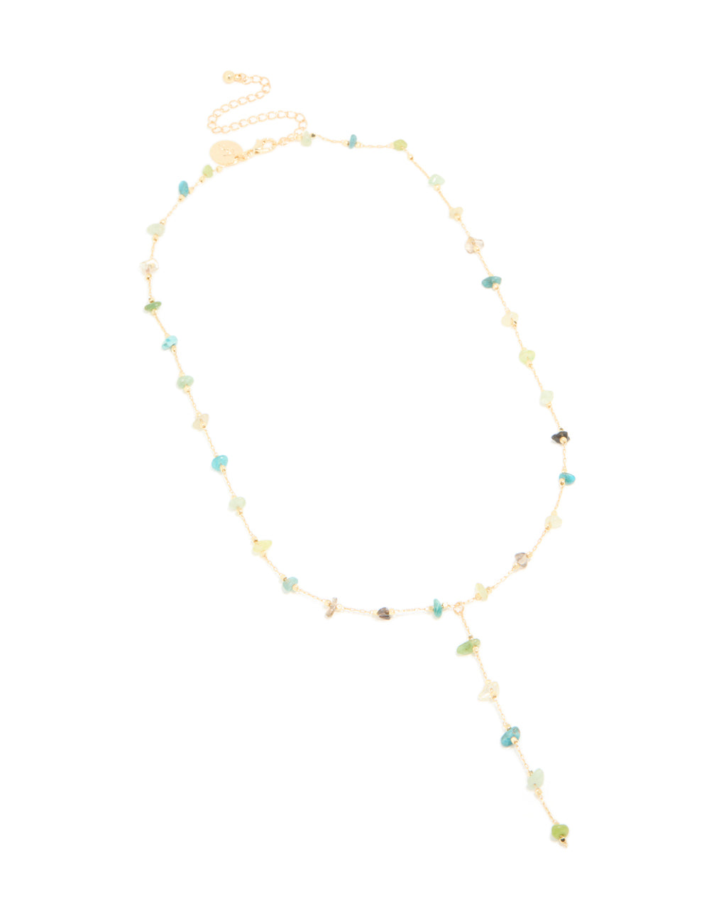 Gold Plated Green Blue Black Semi Precious Stone Y-Necklace