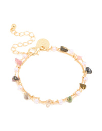 Gold Plated Multicoloured Semi Precious Stone Layered Bracelet - link has visual effect only