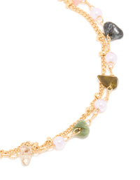 Gold Plated Multicoloured Semi Precious Stone Layered Bracelet - link has visual effect only