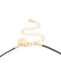 Gold Textured Long Open Pendant Cord Necklace - link has visual effect only