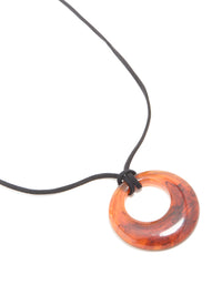 Brown Acrylic Dainty Circle Pendant Cord Necklace - link has visual effect only