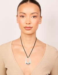 Silver Open Oval Pendant Cord Necklace - link has visual effect only