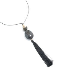 Gold Black Beaded Tassel Long Necklace - link has visual effect only