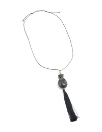 Gold Black Beaded Tassel Long Necklace - link has visual effect only