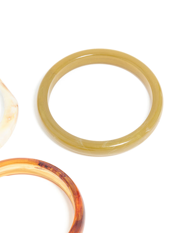 Gold Brown & Cream Acrylic Statement Large Bangles 3- Pack