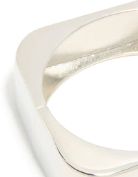 Silver Statement Rectangle Hinged Bangle - link has visual effect only