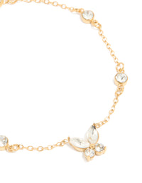 Waterproof Gold Plated Stainless Steel Cubic Zirconia Butterfly & Circle Charms Bracelet - link has visual effect only