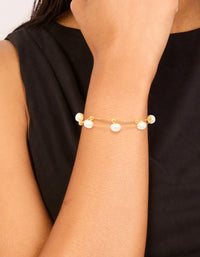 Waterproof Gold Plated Stainless Steel Pearl & Beaded Balls Layered Bracelet - link has visual effect only
