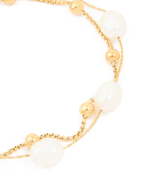 Waterproof Gold Plated Stainless Steel Pearl & Beaded Balls Layered Bracelet - link has visual effect only