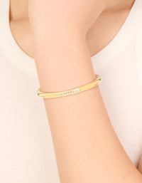 Waterproof Gold Plated Stainless Steel Diamante Wrist Cuff - link has visual effect only