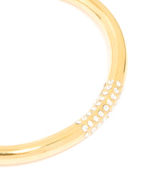 Waterproof Gold Plated Stainless Steel Diamante Wrist Cuff - link has visual effect only