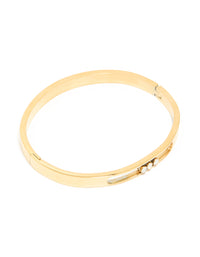 Waterproof Gold Plated Stainless Steel Diamante Hinged Bangle - link has visual effect only