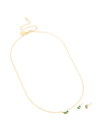 Waterproof Gold Plated Stainless Steel May Green Cubic Zirconia Birthstone Necklace & Earrings Set - link has visual effect only