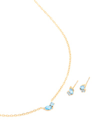Waterproof Gold Plated Stainless Steel December Cubic Zirconia Blue Birthstone Necklace & Earrings Set - link has visual effect only