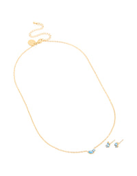 Waterproof Gold Plated Stainless Steel December Cubic Zirconia Blue Birthstone Necklace & Earrings Set - link has visual effect only