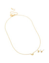 Waterproof Gold Plated Stainless Steel November Green Cubic Zirconia Birthstone Necklace & Earrings Set - link has visual effect only