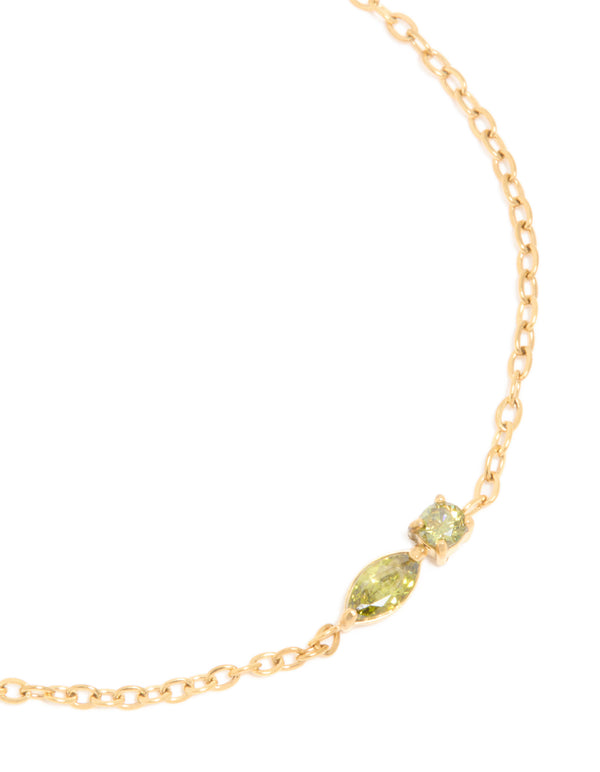 Waterproof Gold Plated Stainless Steel August Light Green Cubic Zirconia Birthstone Bracelet