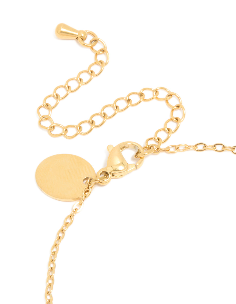 Crafted from waterproof gold plated stainless steel, April cubic zirconia birthstone bracelet closure detail view