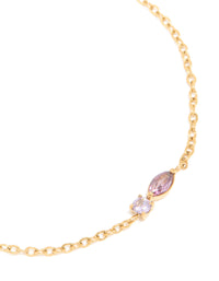 Waterproof Gold Plated Stainless Steel February Purple Cubic Zirconia Birthstone Bracelet - link has visual effect only