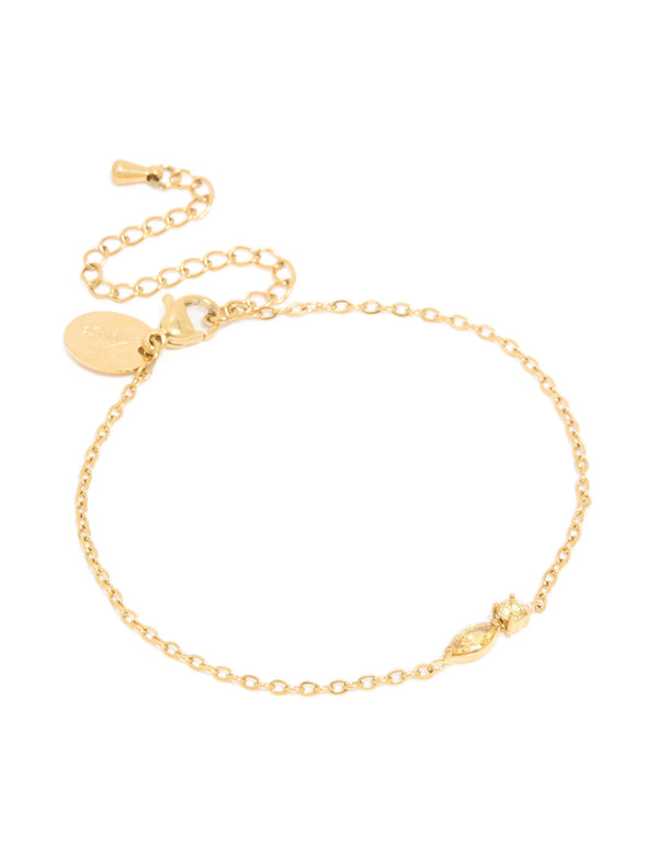 Waterproof Gold Plated Stainless Steel November Cubic Zirconia Birthstone Bracelet