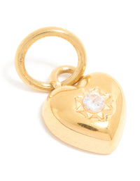Waterproof Gold Plated Stainless Steel Cubic Zirconia Puffy Heart Charm - link has visual effect only