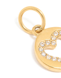 Waterproof Gold Plated Stainless Steel Cubic Zirconia Open Heart Disc Charm - link has visual effect only