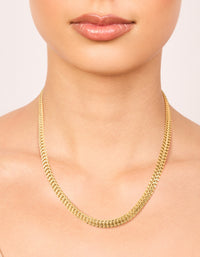 Waterproof Gold Plated Stainless Steel Flat Detail Chain Necklace - link has visual effect only