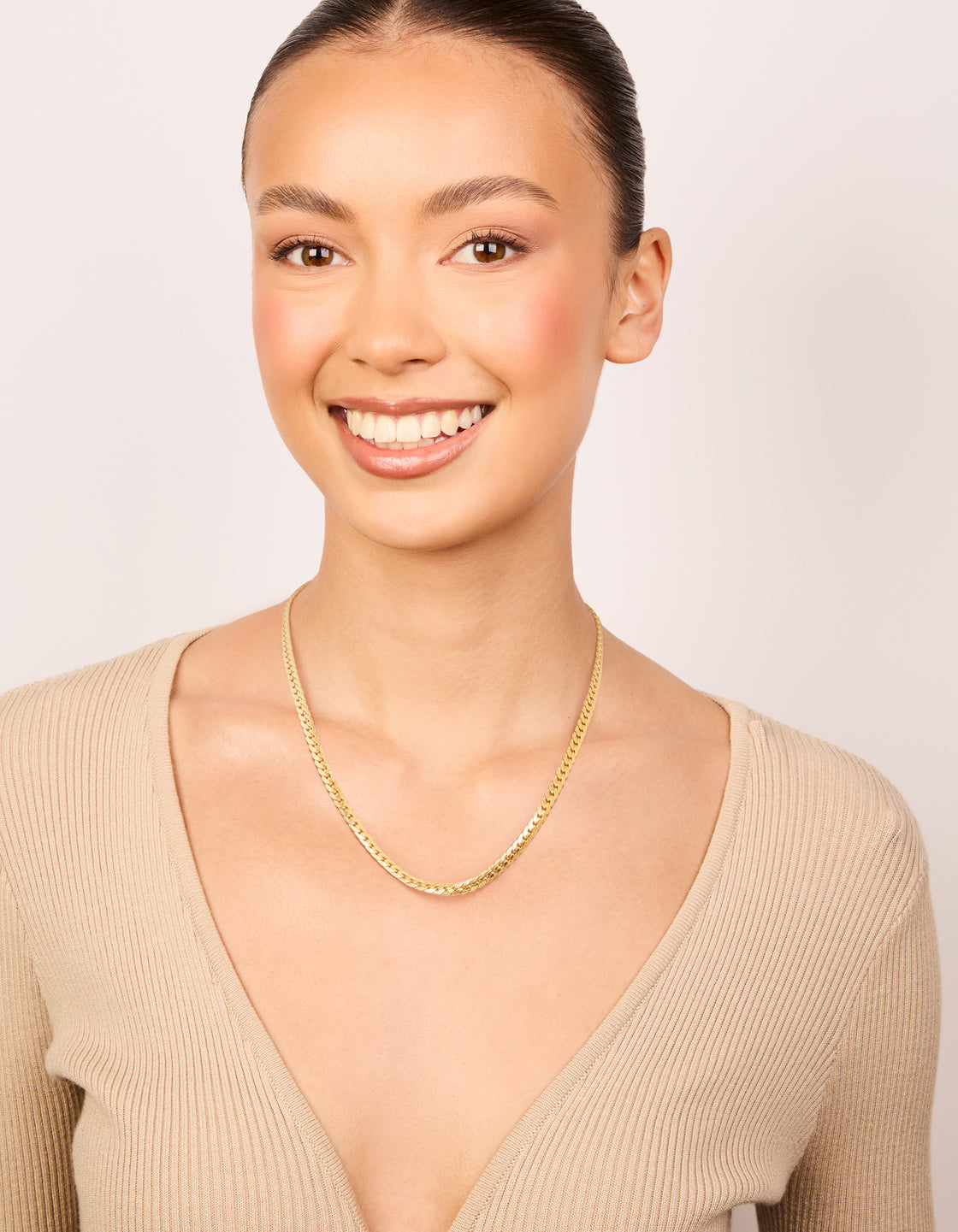 Waterproof Gold Plated Stainless Steel Flat Chain Necklace