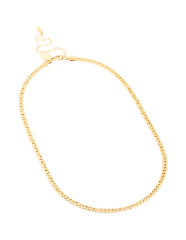 Waterproof Gold Plated Stainless Steel Flat Chain Necklace