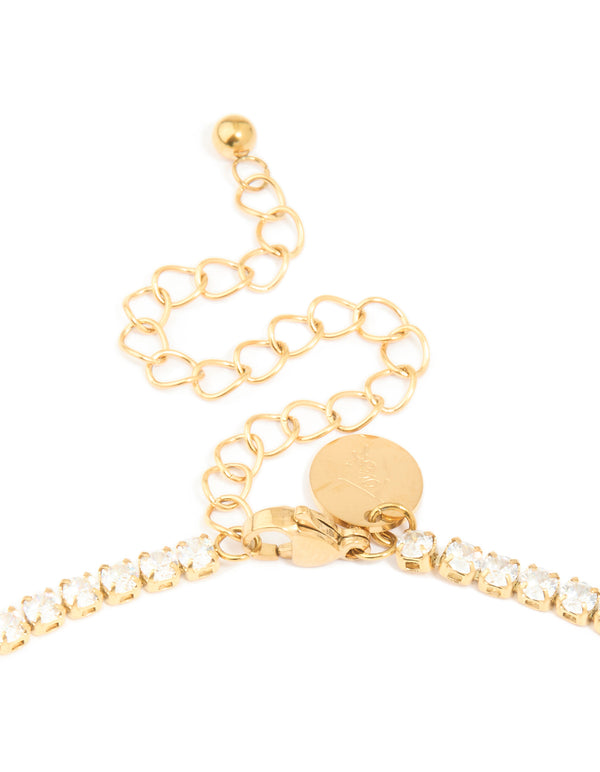 Waterproof Gold Plated Stainless Steel Cubic Zirconia Tennis Necklace