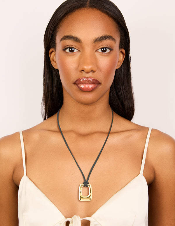 Waterproof Gold Plated Stainless Steel Rectangle Pendant Cord Necklace