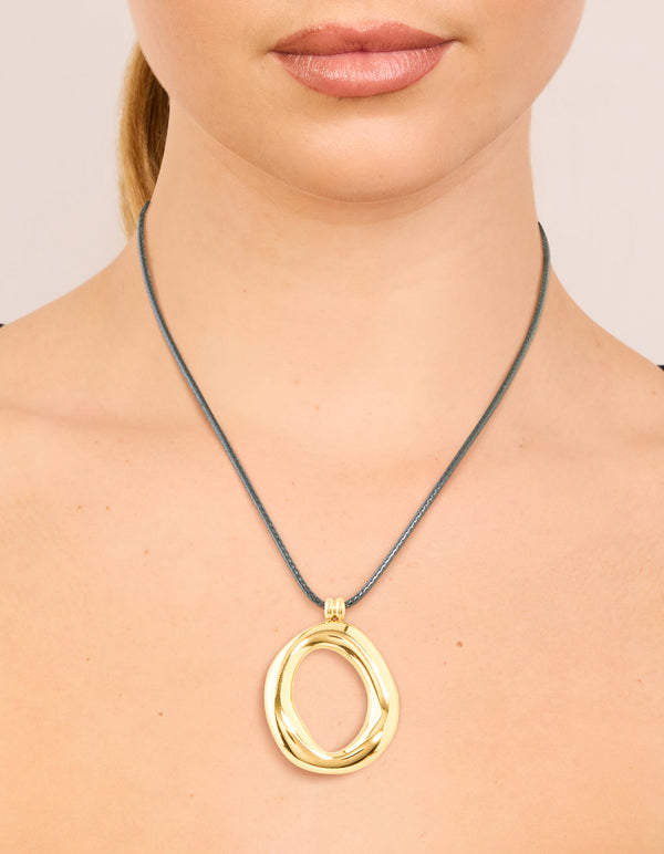 Waterproof Gold Plated Organic Open Pendant Cord Necklace