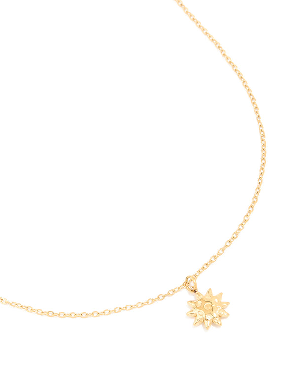 Waterproof Gold Plated Stainless Steel Sun Pendant Necklace