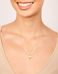 Waterproof Gold Plated Stainless Steel White Beaded Heart Pendant Necklace - link has visual effect only