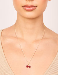 Waterproof Gold Plated Stainless Steel Red Glass Cherry Necklace - link has visual effect only